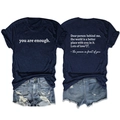 Navy blue crewneck T-shirt with inspirational quotes and ripped denim shorts set - S / Tops / Navy Blue