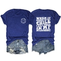 Front and back detail of dark blue cotton T-shirt with white smile mugshot typography - S / Tops / Vintage Blue (White Font)