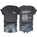 Detailed front and back views of charcoal cotton t-shirt with slogan and denim shorts - Black Marled (White Font)