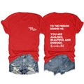 Front and back views of red short sleeve T-shirt with YOU matter print and quotes - Red (White Font)