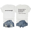 Detail view of white cotton T-shirt with 'Dear person behind me' back print and denim shorts - S / Tops / White