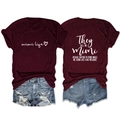 Front and back view of maroon Mimi Life t-shirt with script text and heart graphic - S / Burgundy