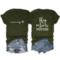 Detail view of olive green Mimi Life t-shirt with white graphic print and cotton texture - S / Army Green