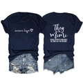 Flat lay of navy Mimi Life t-shirt and frayed denim shorts showing front and back design - S / Navy Blue