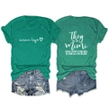 Front and back view of green Mimi Life t-shirt with heart graphic and quote detail - S / Dark Green