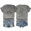 Vista fronte e retro del set t-shirt grigia con stampa e pantaloncini di jeans - S / Grigio Scuro (Font Nero)