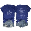 Set maglietta blu con stampa 'Let them' e pantaloncini di jeans in vista piatta - Blu Retrò (Font Bianco)