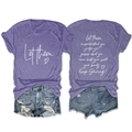 Completo t-shirt viola stampata da donna e shorts in denim blu strappati, fronte e retro - Viola (Font Bianco)