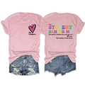 Vue détaillée avant et arrière du t-shirt rose pour enseignant et short en jean assorti - S / Rose