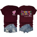 Détails recto-verso du t-shirt enseignant bordeaux avec imprimé cœur et texte - S / Bordeaux