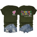 T-shirt vert armée avec imprimé Dear Student Behind Me et short en jean - S / Vert Militaire