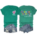 Détail du dos d'un t-shirt vert pour enseignant avec graphique de cœur et message inspirant - S / Vert Foncé