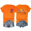 Vue avant et arrière du t-shirt orange avec impression Dear Student Behind Me - S / Orange