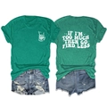 Flat lay of green t-shirt with back slogan text and distressed blue denim shorts set - S / Dark Green