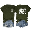 Army green Feral Mama graphic t-shirt paired with distressed blue denim shorts - S / Army Green