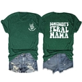 Detail view of the forest green t-shirt back print featuring 'SOMEBODY'S FERAL MAMA' design - S / Vintage Green