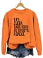 Détail du sweat orange à col rond avec slogan Eat Sleep Take Kids To Sports - S / Orange