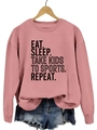 Détail de l'imprimé slogan Eat Sleep Take Kids To Sports sur sweat-shirt rose vintage - Or rose