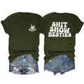 Flat lay of army green Besties T-shirt and distressed denim shorts set with back print - Army Green