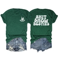Detailed front and back views of dark green street style t-shirt with Besties prints - Vintage Green