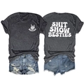 Flat lay of dark gray BESTIES skeleton print t-shirt and frayed denim shorts - Heather Grey (White Print)