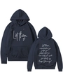 Flat lay of navy hoodie showing front 'Let them' heart print and back quote details - S / Navy Blue
