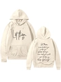 Detail showing the 'Let them' heart print and motivational text on the beige hoodie - S / Sand