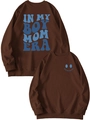 Detail des kaffeebraunen Sweatshirts mit Rippbündchen und blauem Smiley-Aufdruck - S / Kaffeebraun