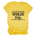 Flat lay of yellow cotton t-shirt with black SPOILED WIFE printed slogan design - Yellow (Black Font)