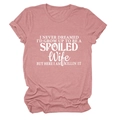 Close-up of pink round neck T-shirt with white slogan print on a clean white background - Rose Gold (White Font)