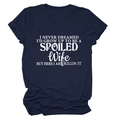 Detail of navy blue cotton t-shirt featuring a white printed slogan on the front - Navy Blue (White Font)
