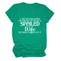 Detail of white printed slogan on green cotton crewneck T-shirt with rolled sleeves - Dark Green (White Font)