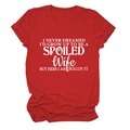 Close-up of artistic white letter printing on a bright red crew neck cotton T-shirt - Red (White Font)