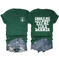 Flat lay of dark green crewneck t-shirts with white back print and denim shorts - S / Vintage Green