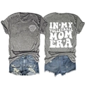 Front and back view of gray Volleyball Mom Era t-shirt with white letter printing - S / Tops / Dark Gray (White Font)