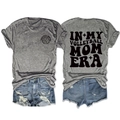 Detailed flat lay of gray volleyball mom era t-shirt with blue distressed denim shorts - S / Tops / Dark Grey (Black Font)