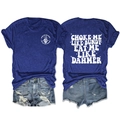 Front and back view of navy blue T-shirt and ripped denim shorts with graphic print - S / Vintage Blue