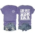 Lila Volleyball Mom Era T-Shirt Set mit lässigen Distressed Denim Shorts - Lila (Weiße Schrift)