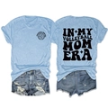 Beidseitiger Volleyball-Mom-Druck auf hellblauem T-Shirt mit zerrissenen Denim-Shorts - Hellblau (Schwarze Schrift)