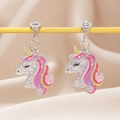 Glitter acrylic unicorn clip-on earrings for kids with no-piercing silver metal clips - Unicorn