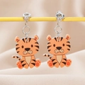 Cute acrylic clip-on tiger earrings for children with comfortable silver metal clips - Tiger