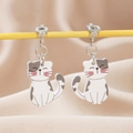 Cute white acrylic cat clip-on earrings with pink blush and adjustable silver screw backs - Cat