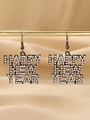 Detail of Happy New Year drop earrings with white pearls on black alloy base - Black Pearl Style