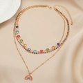 Collier bohème doré à trois rangs avec pierres en zircone colorées et pendentif arc-en-ciel - Style Multicouche Arc-en-Ciel