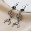 Pendientes colgantes vintage de estrella y luna con gemas negras facetadas - Color gunmetal
