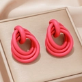 Modern red geometric multi-layer hollow circle knot earrings with matte finish finish - Red
