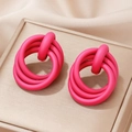 Boucles d'oreilles créoles évidées géométriques rose mat multicouches pour femmes - Rose Rouge