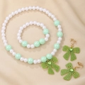 Green beaded jewelry set with pearl beads, acrylic bow and heart charms for girls - Green