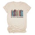 Oatmeal color short sleeve T-shirt featuring 'I'M WITH THE BANNED' literary book graphic - S / Sand (Black Text)