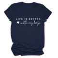 Detailansicht des dunkelblauen Baumwoll-T-Shirts mit weißem Slogan-Aufdruck - S / Marineblau (Weiße Schrift)